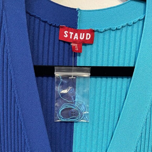 New Staud Shoko Colorblock Ribbed Bodycon Dress Blue Aqua Small $195 - Picture 5 of 8
